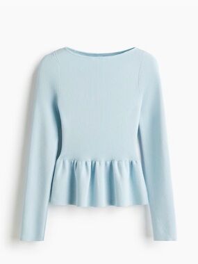 H&M Light Blue Peplum Long Sleeve Knit Top
